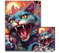 JigsawPuzzle 1000 Pieces for Adults Psychedelic Cat Wooden Jigsaw Ideal for Lover, Perfect Christmas, New Year, Valentine's Gift 50x75CM/19.68x29.52inch