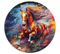 JigsawPuzzle 1000 Pieces for Adults Psychedelic Colored Horses Round Cardboard Puzzles for Teenagers,Couples,and Friends for Birthdays,Christmas (67.5x67.5cm)