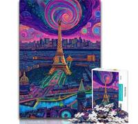 JigsawPuzzle 1000 Pieces for Adults Psychedelic Eiffel, Family Game Stress Reliever Difficult Challenge,is Ideal As Gifts for The Whole Family Suitable for And 14 38x26cm