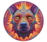 JigsawPuzzle 1000 Pieces for Adults Psychedelic German Shepherd Round Paper Puzzles Family Interactive Game,Craft Gift with Colorful Artwork (67.5x67.5cm)