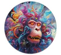 JigsawPuzzle 1000 Pieces for Adults Psychedelic Monkey Round Paper Puzzles Artwork Decor Intelligence Toy for Family Indoor Games (67.5x67.5cm)