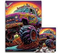 JigsawPuzzle 1000 Pieces for Adults Psychedelic Truck Wooden Jigsaw Ideal for Lover, Perfect Christmas, New Year, Valentine's Gift 50x75CM/19.68x29.52inch