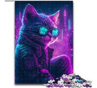 JigsawPuzzle 1000 Pieces for Adults Punk Human Kitten Made of Wood, for Ages 14+ 50x75cm Brain Teaser Game for Teenagers, Perfect