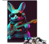 JigsawPuzzle 1000 Pieces for Adults Rabbit Guitar Animal Puzzle Made of Wood,Challenging DIY Brain Teaser, Perfect Family Game Or Decorative Gift 1000pcs(50x75cm)