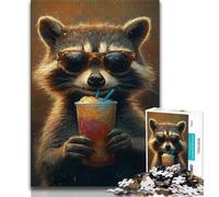 JigsawPuzzle 1000 Pieces for Adults Raccoon Drinking Juice,Help The Brain Exercise Addictive Toys to Cultivate Patience Perfect Decoration 38x26cm