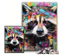 JigsawPuzzle 1000 Pieces for Adults Raccoon Graffiti Wooden Jigsaw Puzzles 50x75 cm Perfect for Halloween, Christmas, Birthday Gift