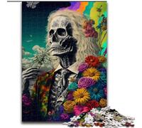 JigsawPuzzle 1000 Pieces for Adults Rose Skull Made of Wood, for Ages 14+ 50x75cm Brain Teaser Game for Teenagers, Perfect