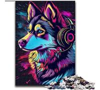 JigsawPuzzle 1000 Pieces for Adults Siberian Husky with Headphones Puzzle Made of cardboard,Perfect for Family Fun, Party Games, Birthday Party Favors 1000pcs(26x38cm)