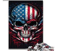 JigsawPuzzle 1000 Pieces for Adults Skull with American Flag Made of Wood, for Ages 14+ 50x75cm Family Fun Craft, Perfect for Birthdays, Holidays