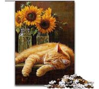 JigsawPuzzle 1000 Pieces for Adults Sleeping Cat, Stress Relief with Fully Interlocking Randomly Shaped Pieces for And 14 Years Old (Size 26x38cm)