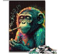 JigsawPuzzle 1000 Pieces for Adults Smoking Monkey Made of Wood, Perfect for Birthday, Christmas 50x75cm DIY Art Decor