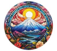JigsawPuzzle 1000 Pieces for Adults Stained Glass Mount Fuji Round Paper Puzzles Family Interactive Game,Craft Gift with Colorful Artwork (67.5x67.5cm)