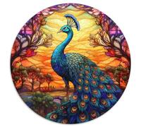 JigsawPuzzle 1000 Pieces for Adults Stained Glass Peacock Round Paper Puzzles Artwork Decor Intelligence Toy for Family Indoor Games (67.5x67.5cm)