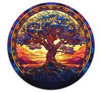 JigsawPuzzle 1000 Pieces for Adults Stained Glass Tree Round Paper Puzzles Artwork Decor Intelligence Toy for Family Indoor Games (67.5x67.5cm)