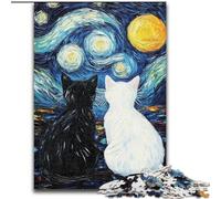 JigsawPuzzle 1000 Pieces for Adults Starry Sky Black And White Cat, Games Toys Gift Unique Birthday And Gifts for And Age 14 Years Up (Size 26x38cm)