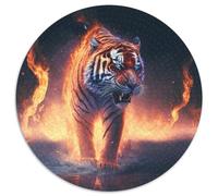 JigsawPuzzle 1000 Pieces for Adults Tiger in Fire Round Paper Puzzles Artwork Decor Intelligence Toy for Family Indoor Games (67.5x67.5cm)