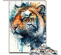 JigsawPuzzle 1000 Pieces for Adults Tiger in Watercolor Art Jigsaws 1000 Pieces for Adults for Teenagers, Family Interactive Game, Challenge Gift Size 26X38CM