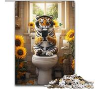 JigsawPuzzle 1000 Pieces for Adults Tiger on The Toilet Jigsaw Puzzles Made of Wood Idea, Humorous Artwork, Detailed Artwork size 50X75CM