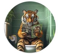JigsawPuzzle 1000 Pieces for Adults Tiger on The Toilet Round Puzzle 1000 Pieces Jigsaw Challenging DIY Brain Teaser for Teenagers 67.5x67.5cm