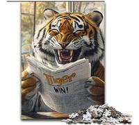 JigsawPuzzle 1000 Pieces for Adults Tiger Reading A Newspaper Jigsaw Challenging Brain Teaser for Teenagers, Family Game Night Fun 50X75CM