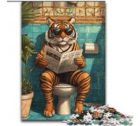 JigsawPuzzle 1000 Pieces for Adults Tiger Sitting on The Toilet Jigsaw Puzzles Made of Wood Idea, Humorous Artwork, Detailed Artwork size 50X75CM