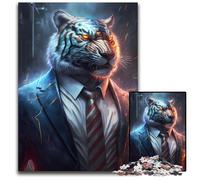 JigsawPuzzle 1000 Pieces for Adults White Boss Tiger in Suit cardboard Puzzles for Mother'S Day, Birthdays, Christmas 26X38CM/10.23x14.96inch