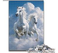 JigsawPuzzle 1000 Pieces for Adults White Horse Puzzle Made of Wood for Parents, Lovers, Friends - Age 14+ size 50X75CM