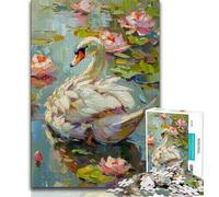 JigsawPuzzle 1000 Pieces for Adults White Swan Oil Painting,Help The Brain Exercise Addictive Toys to Cultivate Patience Perfect Decoration 38x52cm