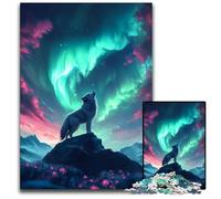 JigsawPuzzle 1000 Pieces for Adults Wolf Howling Under Aurora Borealis Wooden Jigsaw Brain Challenge for Teenagers & Home Decor 1000 PCS(75x50cm)