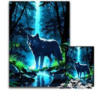 JigsawPuzzle 1000 Pieces for Adults Wolf in Blue Forest Puzzles for Adults Interactive Family Game DIY Home Decor Brain Teaser Gift 1000 PCS(75x50cm)