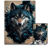 JigsawPuzzle 1000 Pieces for Adults Wolf in Blue Smoke Wooden Jigsaw Puzzles HighDifficulty Brain Teaser for Teenagers 1000 PCS(75x50cm)