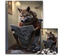 JigsawPuzzle 1000 Pieces for Adults Wolf Reading Newspaper Wooden Jigsaw Puzzles for Adults Perfect for Family Fun on Christmas, Thanksgiving, Birthdays & Easter 50x75CM/19.68x29.52inch