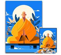 JigsawPuzzle 1000 Pieces for Adults Zen Monk in Meditation Minimalist Art Illustration Wooden Jigsaw Brain Teaser Game for Teenagers Perfect 1000 PCS(75x50cm)