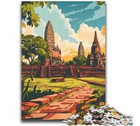 JigsawPuzzle 1000 Pieces for Teenagers Ayutthaya Thailand Travel Poster for Educational Game Challenge Toy Deal As Gifts for The Whole Family (size 38x52cm)