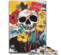 JigsawPuzzle 1000 Pieces for Teenagers Basquiat-style Flowers And Skulls Learning Educational Toys Family Games Enhance Love between Couples 26X38CM