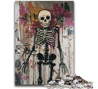 JigsawPuzzle 1000 Pieces for Teenagers Basquiat-style Flowers And Skulls Stress Reliever Difficult Challenge Unique Home Decor And Gifts 50X75CM