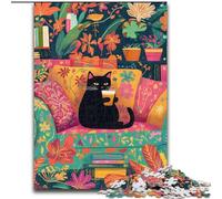 JigsawPuzzle 1000 Pieces for Teenagers Black Cat on The Sofa, Suitable for People Aged 14 And Above Educational Games Secret Santa Gifts (Size 26x38cm)