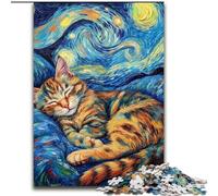 JigsawPuzzle 1000 Pieces for Teenagers Black Cat Sleeping in The Night Sky Challenging Game And Family Play A Work of Art for Age 14 (size 26x38cm)