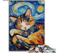 JigsawPuzzle 1000 Pieces for Teenagers Black Cat Sleeping in The Night Sky, Stress Relief with Fully Interlocking Randomly Shaped Pieces for And 14 Years Old (Size 50x75cm)