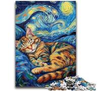 JigsawPuzzle 1000 Pieces for Teenagers Black Cat Sleeping in The Night Sky Toy Intellectual Game for Home Decoration for Age 14 Years Up 50x75cm