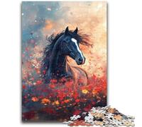 JigsawPuzzle 1000 Pieces for Teenagers Black Horse Stress Reliever Difficult Challenge Deal As Gifts for The Whole Family 38x26cm