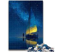 JigsawPuzzle 1000 Pieces for Teenagers Boat Sailing Under The Starry Sky for Age 14+ Quiz Game Fun at Home Activities, Birthday Present,Travel Gifts 26x38cm