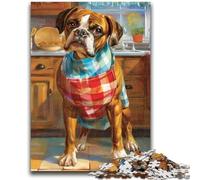 JigsawPuzzle 1000 Pieces for Teenagers Boxer Dog in The Kitchen Difficult And Challenge with Matching Poster And Trivia Sheet for Age 14 26x38cm