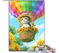 JigsawPuzzle 1000 Pieces for Teenagers Cat in A Hot Air Balloon Stress Reliever Staycation Kill Time Perfect Decoration for Age 14+ 50x75cm