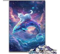 JigsawPuzzle 1000 Pieces for Teenagers Cat on A Dolphin, Elephant Toy Intellectual Game Birthday Present, Gifts, Wall Art for Ages 14+ (Size 26x38cm)