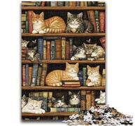 JigsawPuzzle 1000 Pieces for Teenagers Cat on The Bookshelf Stress Reliever Difficult Challenge Deal As Gifts for The Whole Family 50x75cm