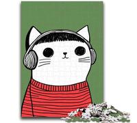 JigsawPuzzle 1000 Pieces for Teenagers Cat with Headphones Decompressing Intellectual Educational Toy Perfect Decoration 26x38cm