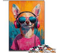 JigsawPuzzle 1000 Pieces for Teenagers Chihuahua Listening to Music Learning Educational Toys Family Games Educational Game for Birthday, Chrismas 26x38cm
