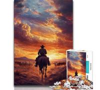 JigsawPuzzle 1000 Pieces for Teenagers Cowboys at Sunset,Toys Educational Games Stress Relieving Enhance Love between Couples 38x26cm