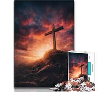 JigsawPuzzle 1000 Pieces for Teenagers Cross at Sunset,Brain Intelligence Challenge Addictive Toys Birthday Present,Gifts,Wall Art (38x26cm)